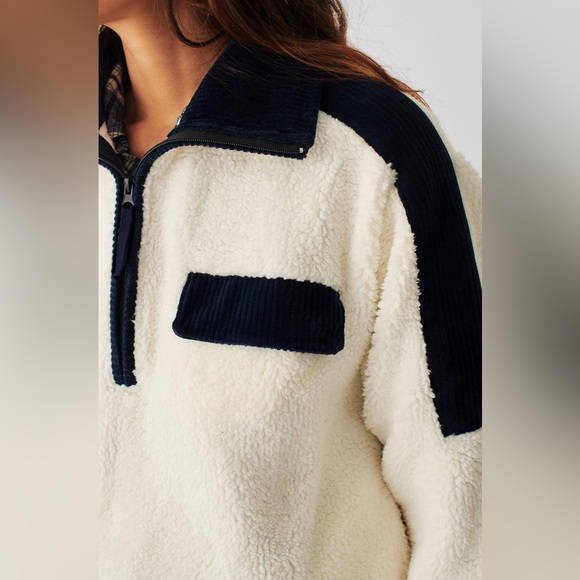 NWT Faherty Cream White and Navy Cord Mix Fleece Popover, Outdoor Sz - XL - Picture 16 of 16